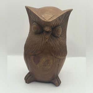 Hand Carved Wooden Owl Figurine Vintage Folk Art Made in Indonesia